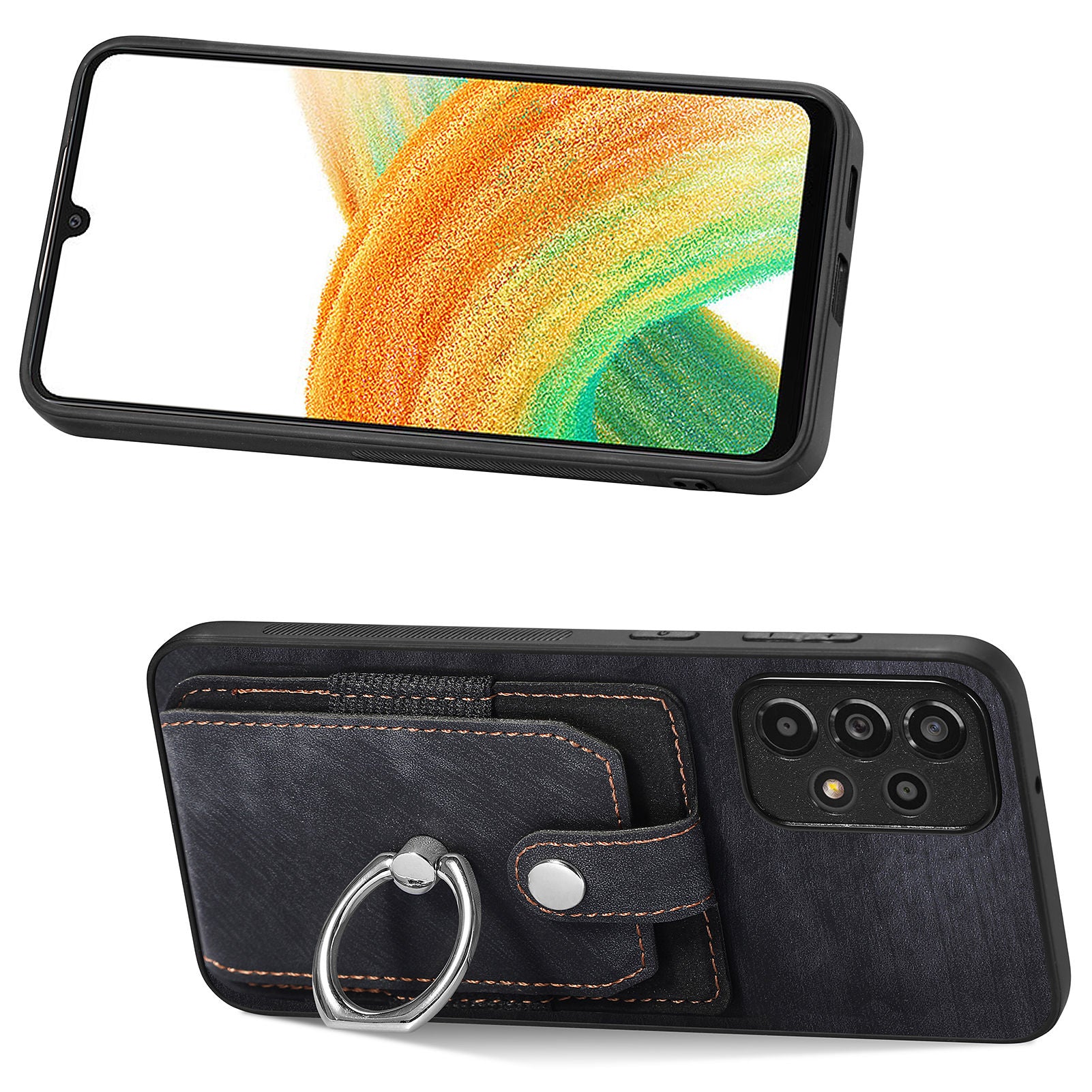 For Samsung Galaxy A33 5G PU Leather Coated PC TPU Back Case Card Slot Finger Ring Holder Kickstand Phone Cover For Samsung Galaxy A33 5G PU Leather Coated PC TPU Back Case Card Slot Finger Ring Holder Kickstand Phone Cover